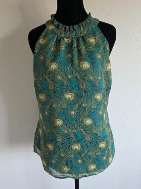 Liberty of London for Target Halter Neck Top "Hera" Peacock Feather Print Size M